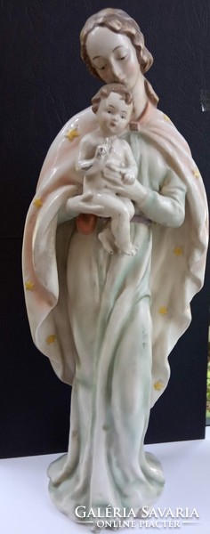 Antik Hummel porcelán kézi festésű, jelzett Madonna kerámia szobor 34 cm, vallási emléktárgy ajándék