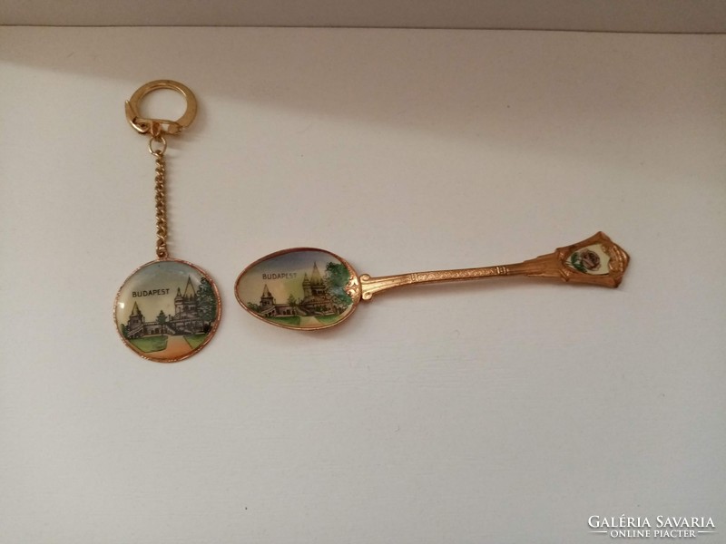 Gilded fire enamel small spoon and keychain in Budapest