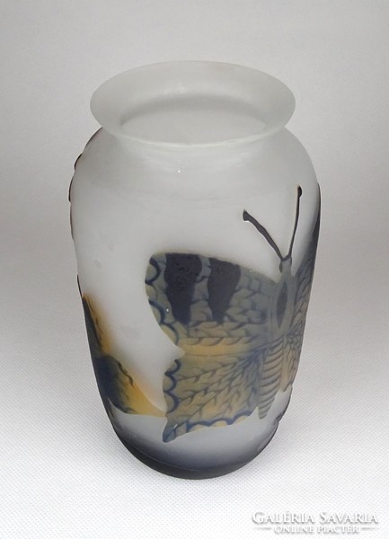 1B195 Jelzett rétegelt pillangós fújt üveg váza 18 cm