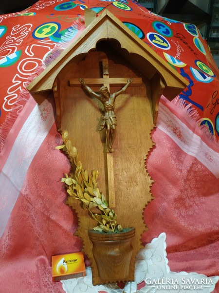 Wall wooden homemade altar with Jesus