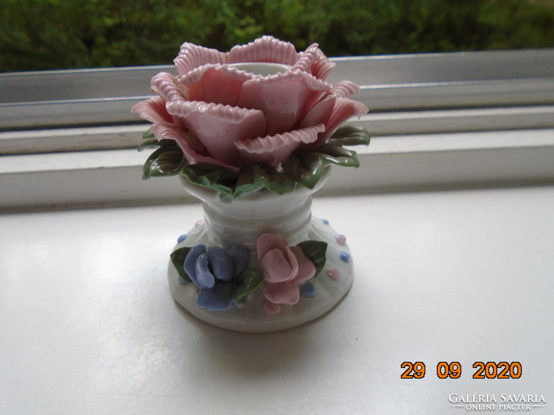 Handmade, hand-painted rose petal candle holder in Capodimonte style