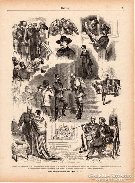 Bismarck Bécsben, metszet 1889, 22 x 30 cm, Ferenc József, monarchia, újság, császár, osztrák, német