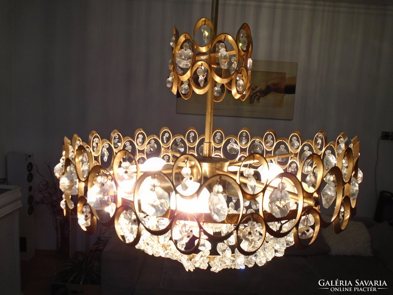 Beautiful glittering old round crystal chandelier in flawless complete condition