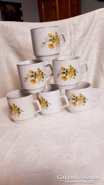 Zsolnay yellow flower mugs 6 pcs