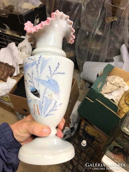 Üveg váza , kézzel festett, 44 cm magas, hibátlan darab..