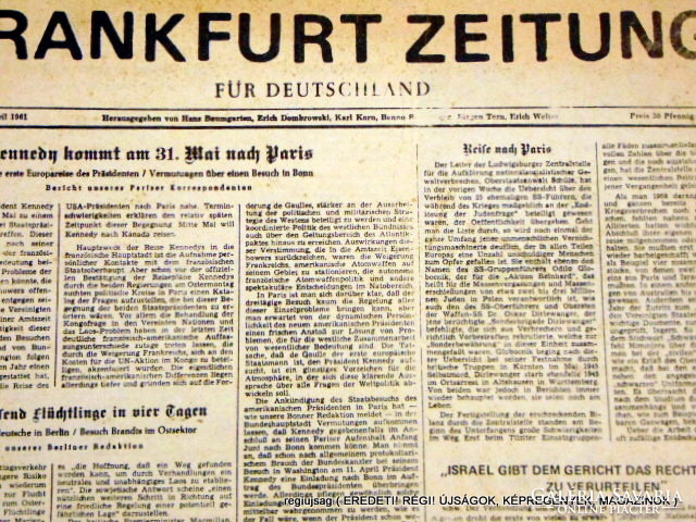 1961 április 4  /  FRANKFURT ZEITUNG  /  regiujsag (EREDETI Külföldi újságok) Ssz.:  12102