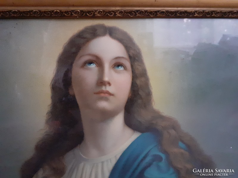 Antik Mária kép, blondel keretben eladó!