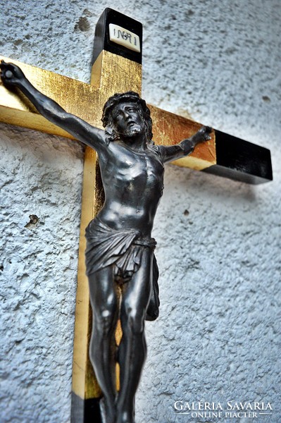 Antique metal Jesus Christ (20.5 cm), 42 cm gilded crucifix, detailed cross, corpus