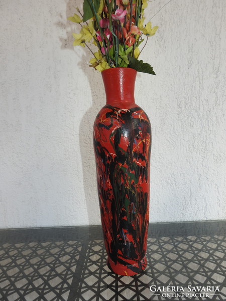 Retro nagy folyatott mázas kerámia váza