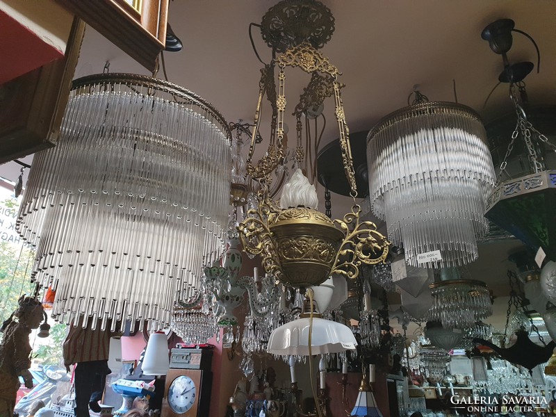 2 old refurbished chandeliers with glass rods