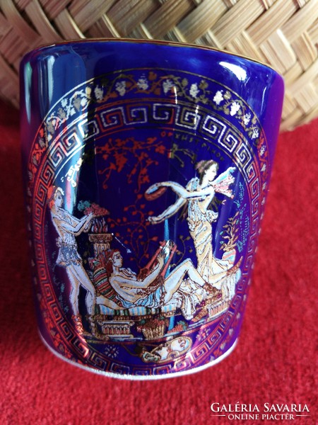 Hand-painted Greek cup with mythological figure, 24 carat gilding, made in Greece