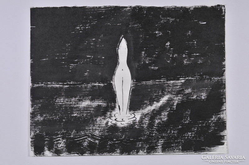 Attributed to Miklós Borsos (1906-1991): female torso in water, ink drawing