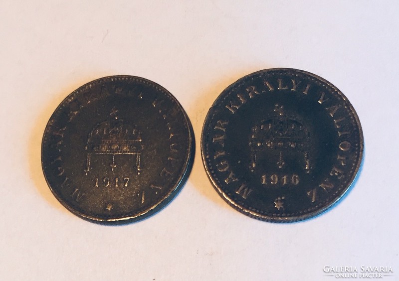 2 db 20 Fillér 1916, 1917 Magyar Királyi Váltópénz - Ferenc József pénz érme, régi magyar pénz érme