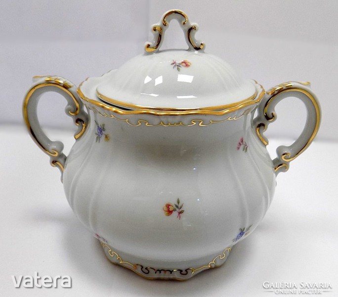 Zsolnay antik porcelán teás cukortartó vitrin minőség apró virágos teáskészlet