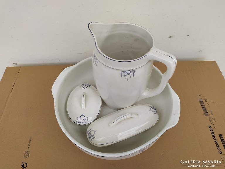Antique porcelain bathroom sink set with laver jug of soap and toothbrush holder