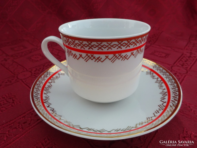 Epiag Czechoslovak porcelain coffee cup + coaster. With gold/red border. He has!
