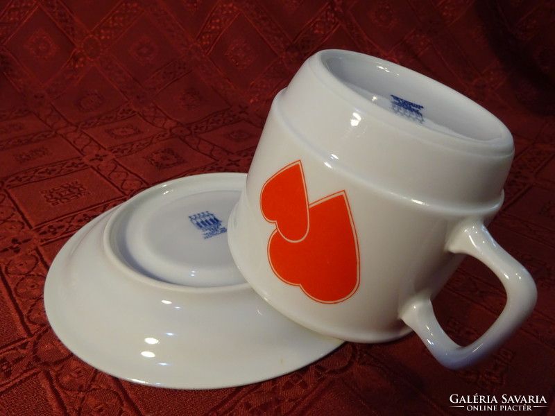 Zsolnay porcelain heart mug with coaster. Life insurance with inscription. He has!