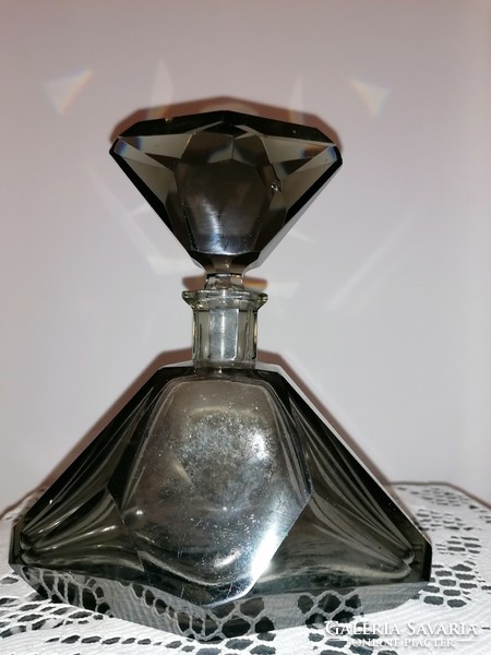 Art deco moser smoke colored quartz crystal bottle