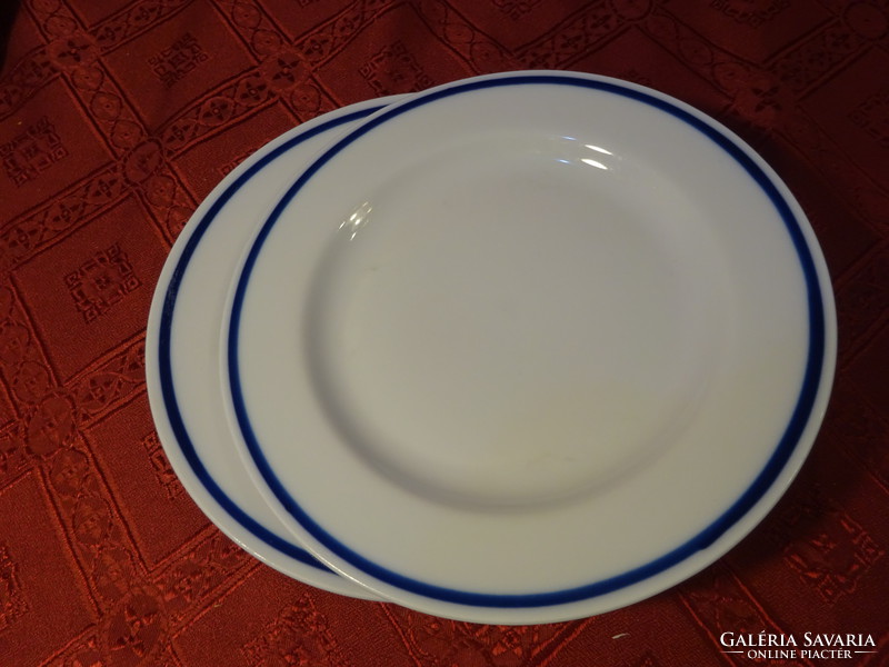 Zsolnay porcelán, kék csíkos süteményes tányér, átmérője 19 cm. Vanneki!