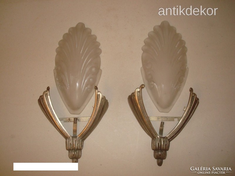 2 antique art deco wall-mounted chrome-plated copper period lamp chandeliers with glass inserts