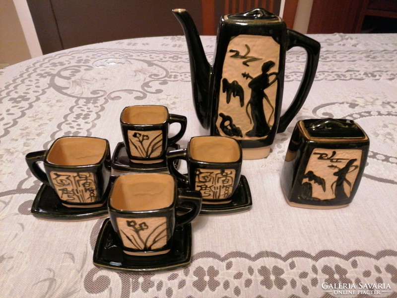 A very special, oriental, handmade, rectangular ceramic coffee set!