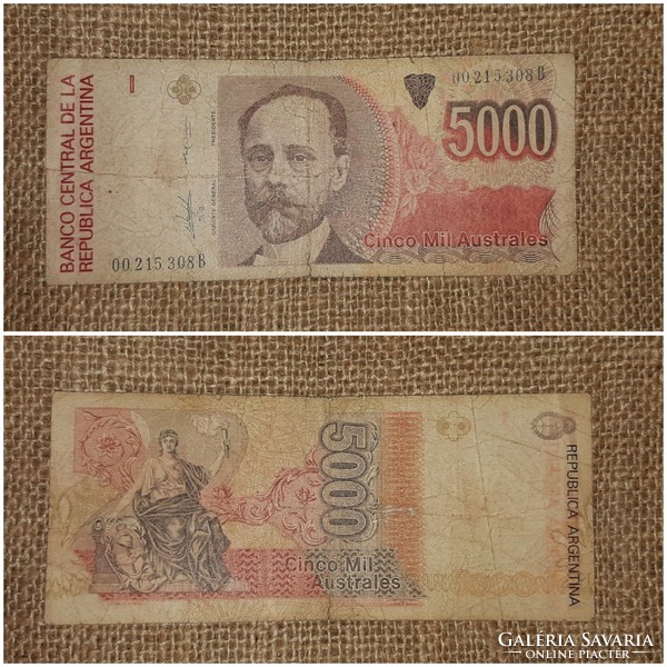 Argentine 5000 australes a nd paper money