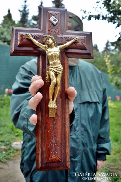 Antique solid brass Jesus Christ 550g! (20 Cm) 42 cm carved crucifix, detailed cross, corpus