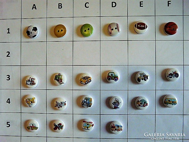 15 Mm wooden button, button from collection for scrapbooking, clothes, bags, balls, vehicles, car, bus
