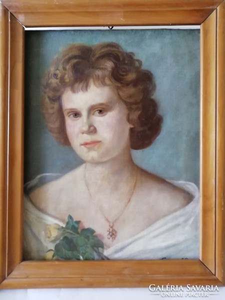 Gussich Jenő: női portré olaj, vászon festmény, szignált,  54 x 42 cm