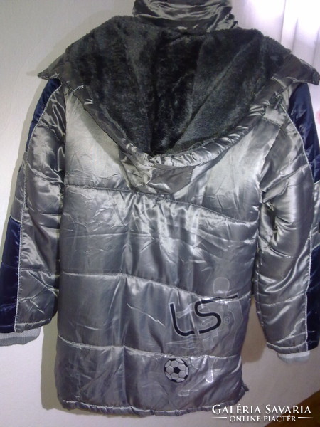 Extra sporty hooded men's coat jacket metallic gray silver m
