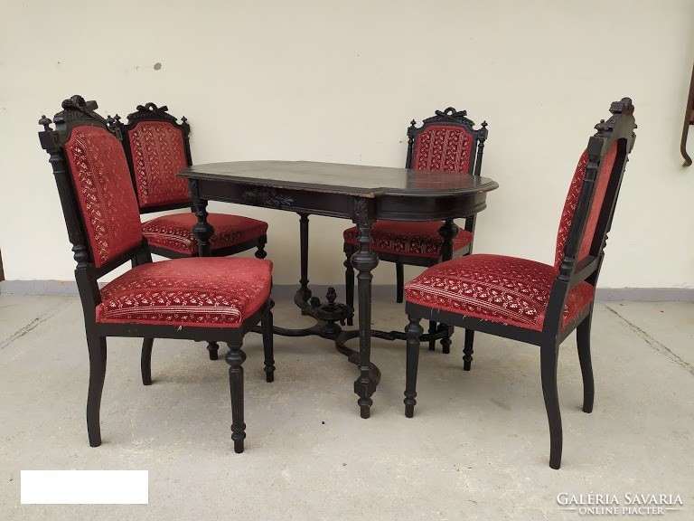 Antique old German table and set of 4 upholstered chairs