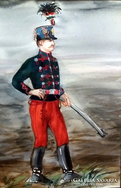HUSZÁR AKVARELL FESTMÉNY/1848-49 Sándor Huszárezred