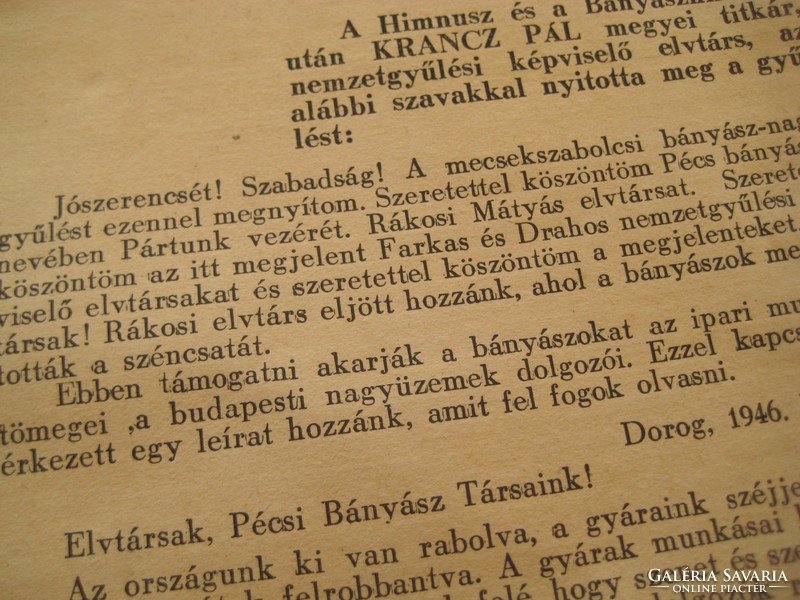 A Rákosi  gyűlés  beszédei  1946  március 3 án  Mecsekszabolcson