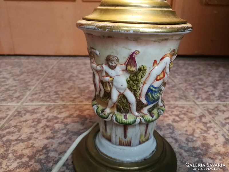 Capodimonte, Naples porcelain lamp convex color painted special luxury nature antique piece!