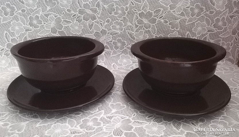 2 ceramic breakfast muesli bowls with bottoms