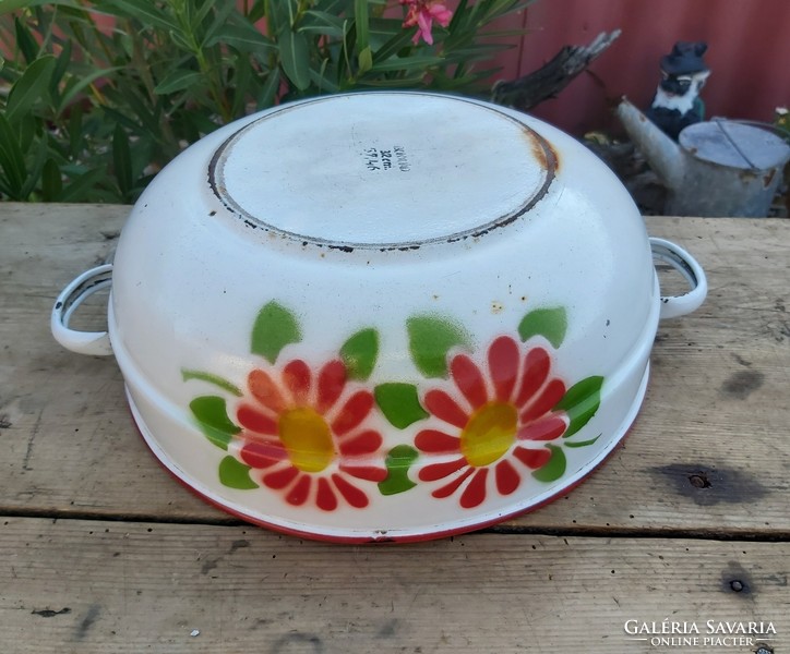 Bonyhádi 32 cm enamel, enamel flower bowl, nostalgia piece, peasant decoration, for flowers