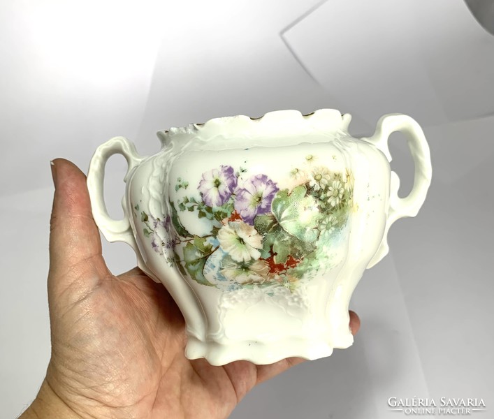 Old floral porcelain pot vase sugar holder