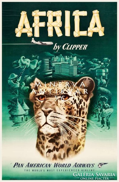Retro utazási reklám Afrika párduc fej leopárd dzsungel őserdő nagymacska Vintage plakát reprint