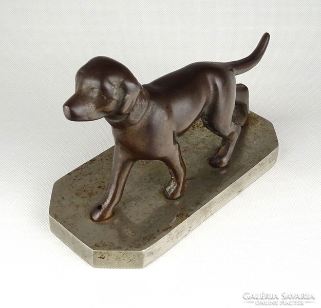 1C281 Régi bronzírozott öntöttvas kutya, kölyök vizsla szobor 19 cm
