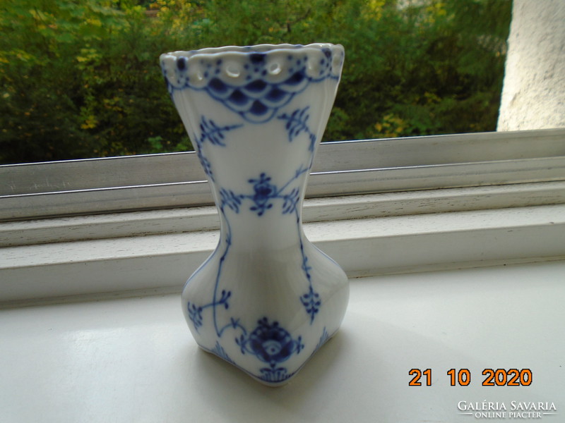 Royal copenhagen cobalt blue hand painted openwork rim vase with fish scale and Meissen designs