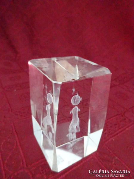 Three d laser engraved glass cubes, ball dog size 5 x 5 x 8 cm. He has!