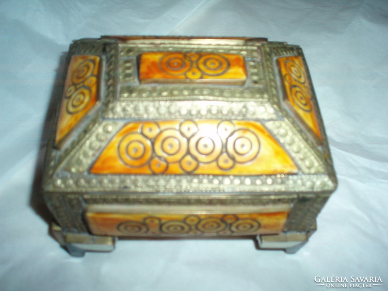 Vintage small bone-in oriental metal box