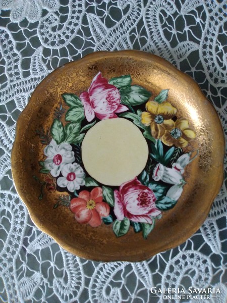 Antique shield-stamped zsolnay with a unique hand-painted pattern richly gilded!