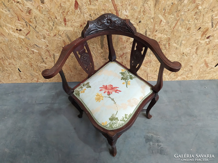 Antik kínai ázsiai bútor kárpitozott fa háromszög alakú különleges dekoratív faragott sarok szék