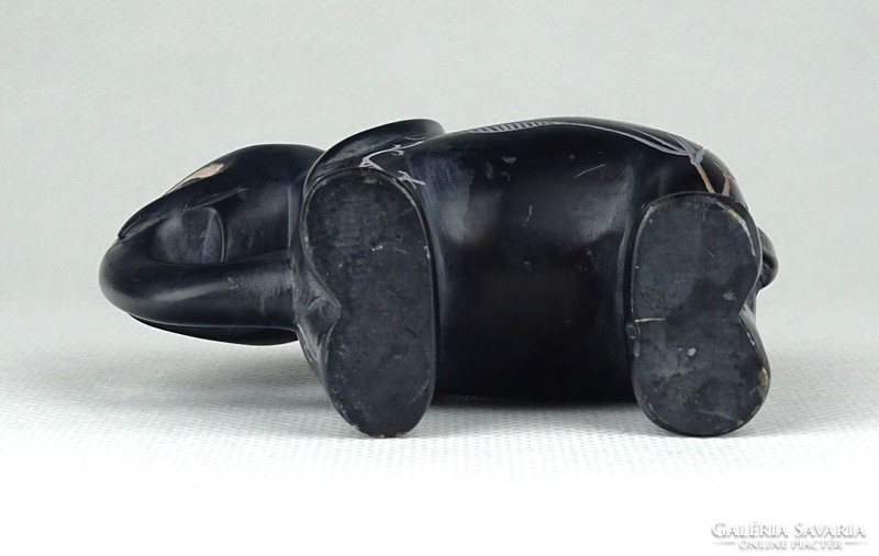 1C516 Faragott vésett fekete márvány elefánt szobor