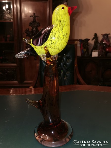 Madár a fán - muránói üveg műalkotás
