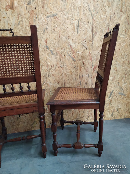 Antique old German carved 5 wicker chairs and 1 armchair armchair with some damaged wicker