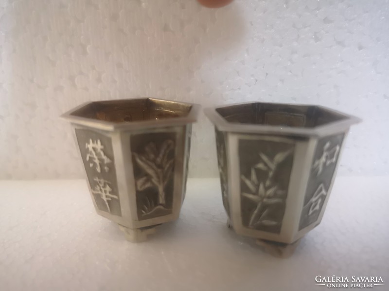 2 Antique Chinese silver sake glasses