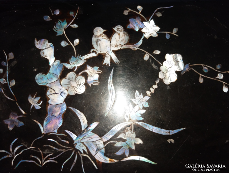 Old Art Nouveau mother of pearl inlaid lacquer box