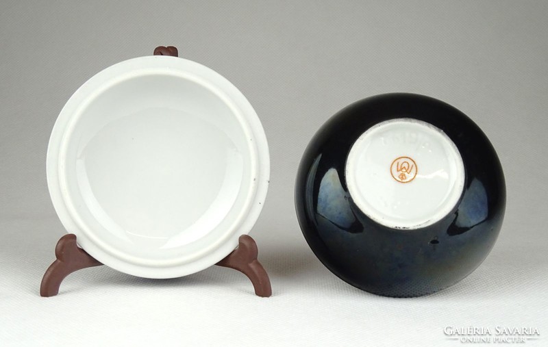 1C583 Régi fekete Metzler & Ortloff porcelán bonbonier 8 cm